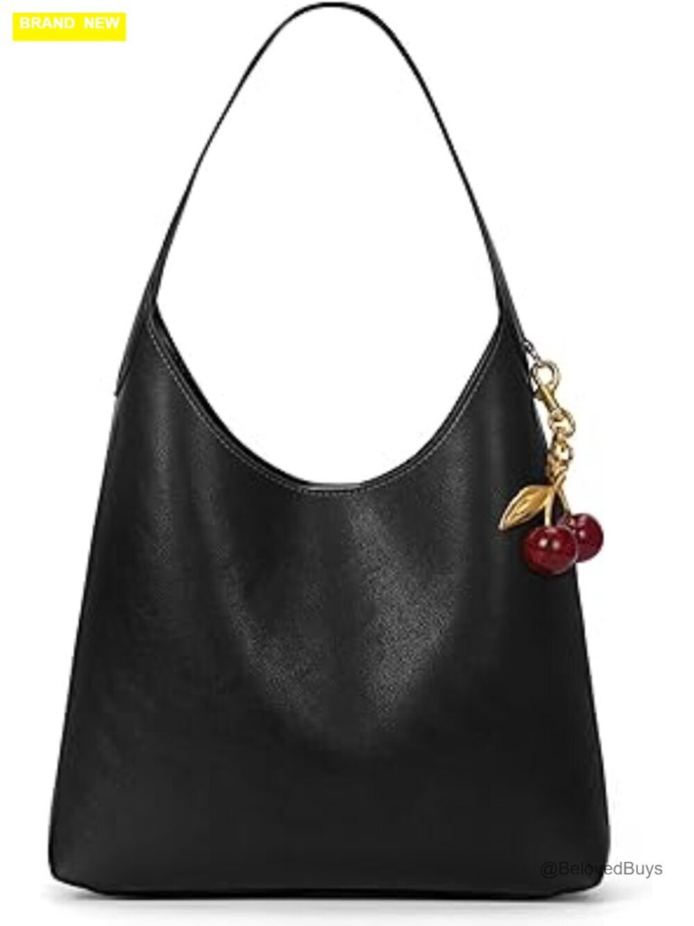 Faux Suede Hobo Bag Vegan Leather Shoulder Bag Tote with Cherry Charm Slouchy